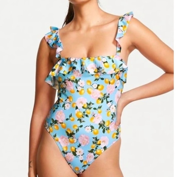 New! Victoria's Secret Floral Lemon Print Ruffled One Piece Swimsuit 3869 - Picture 9 of 10